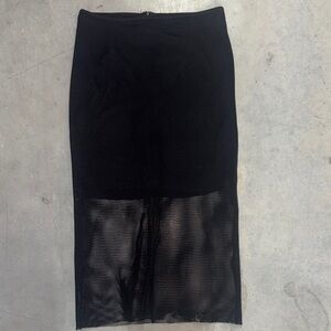 Black Midi Pencil Skirt mesh Sheer Lower Panel